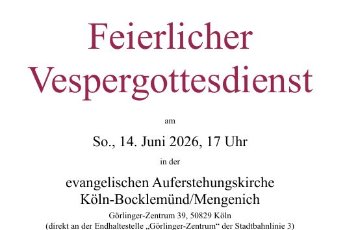 Feierlicher Vespergottesdienst 14. Juni I 17 Uhr